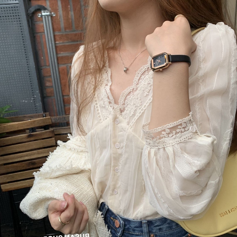 シャツ女性レースパッチワークファッション V ネックオールマ - Women'S Fashion Designer Clothes のレビューと価格
