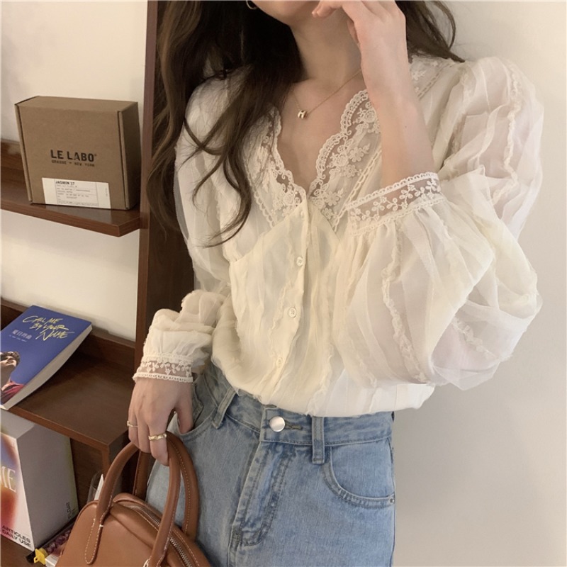 シャツ女性レースパッチワークファッション V ネックオールマ - Women'S Fashion Designer Clothes のレビューと価格