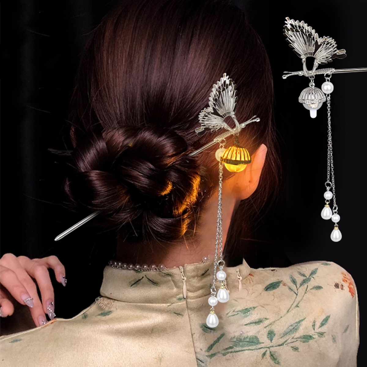 発光花ヘアピン女性のためのクリエイティブ蓮発光ランタンタッセ - Women Fashion Hair Style のレビューと価格