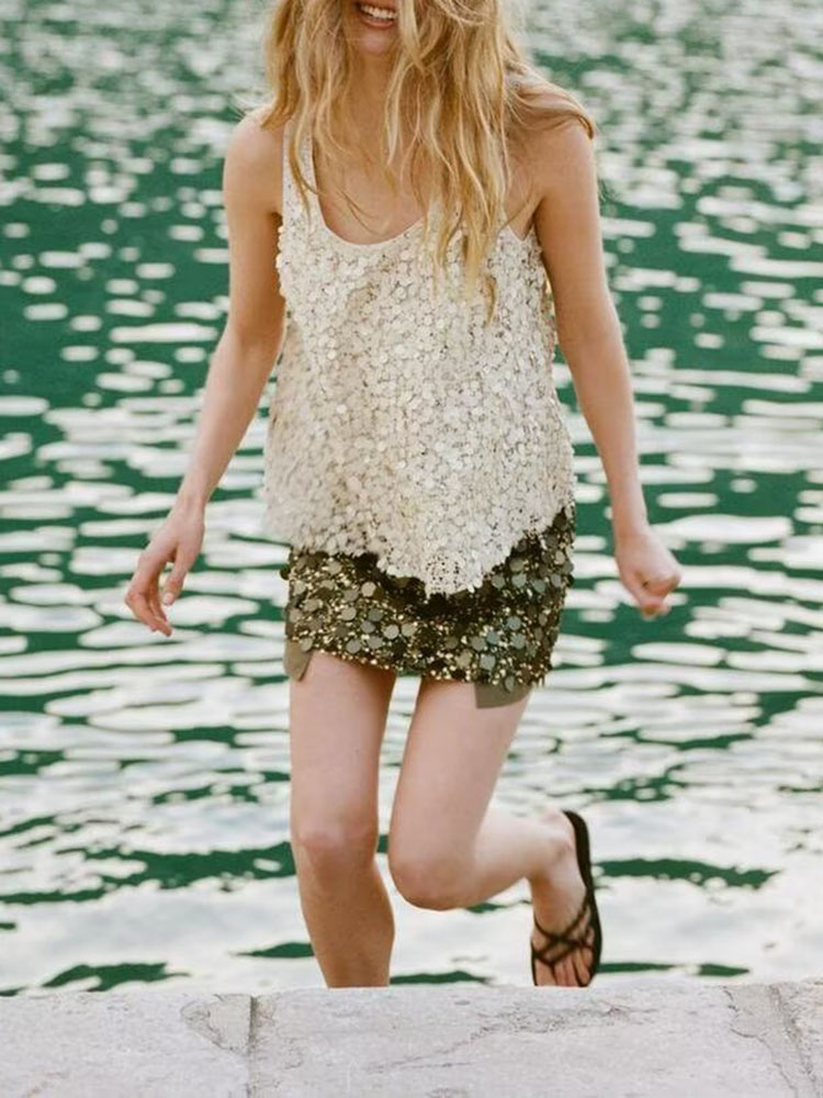 新しい夏の女性のファッションラウンドネックノースリーブビーズ - Women'S Young Fashion のレビューと価格