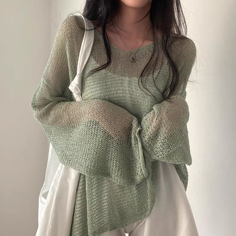女性のためのニットと中空の日焼け止めセーター,非常にシックな - Women'S Fashion Designer Clothes のレビューと価格
