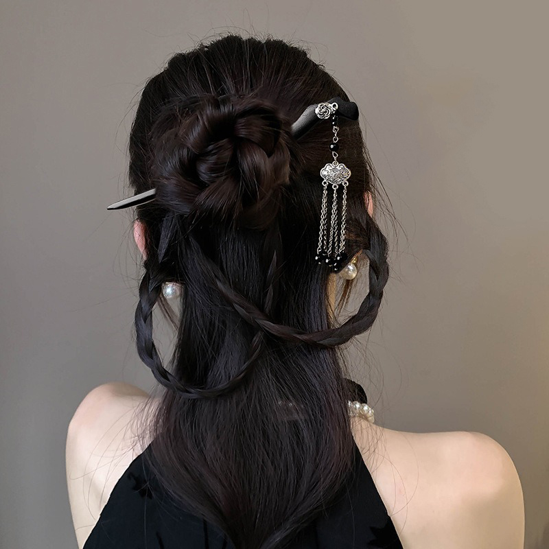 1pc 中国古代スタイル水墨画木製ヘアピンハイエンドタッセル - Women Fashion Hair Style のレビューと価格