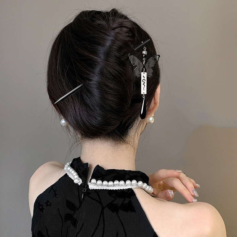 1pc 中国古代スタイル水墨画木製ヘアピンハイエンドタッセル - Women Fashion Hair Style のレビューと価格