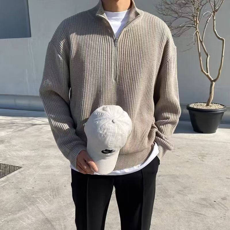 秋と冬のメンズニットジャケット韓国スタイルの新しいハーフジッ - Ribbed Knit Sweater のレビューと価格