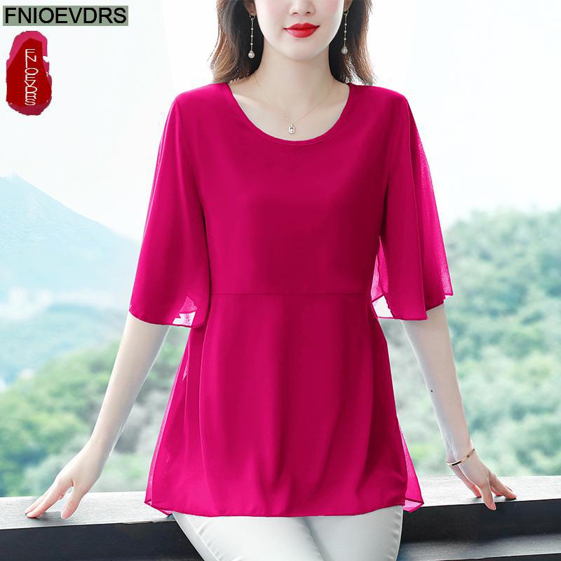 女性用シルクシフォンチュニック,半袖,ルーズフィット,フリル - Wrap Blouse Chiffon のレビューと価格