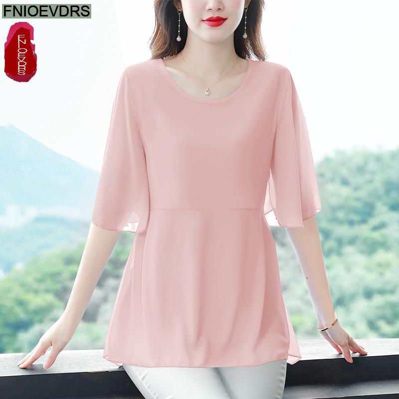 女性用シルクシフォンチュニック,半袖,ルーズフィット,フリル - Wrap Blouse Chiffon のレビューと価格