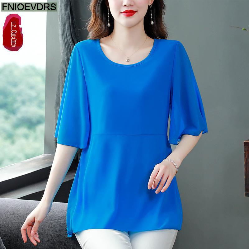 女性用シルクシフォンチュニック,半袖,ルーズフィット,フリル - Wrap Blouse Chiffon のレビューと価格